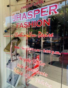 Jhasper Fashion storefront for custom suit handover planning in Bangkok