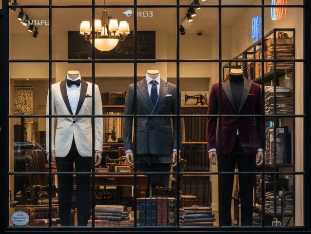Three tailored looks displayed for formal, business, and special occasions
