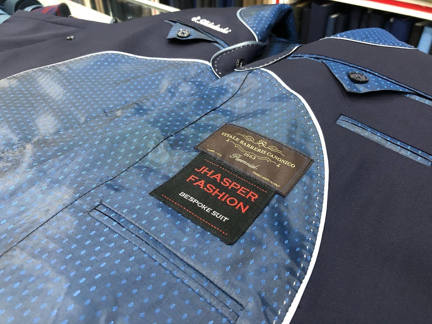 Interior of bespoke jacket made in Bangkok by Jhasper Fashion with Vitale Barberis Canonico label