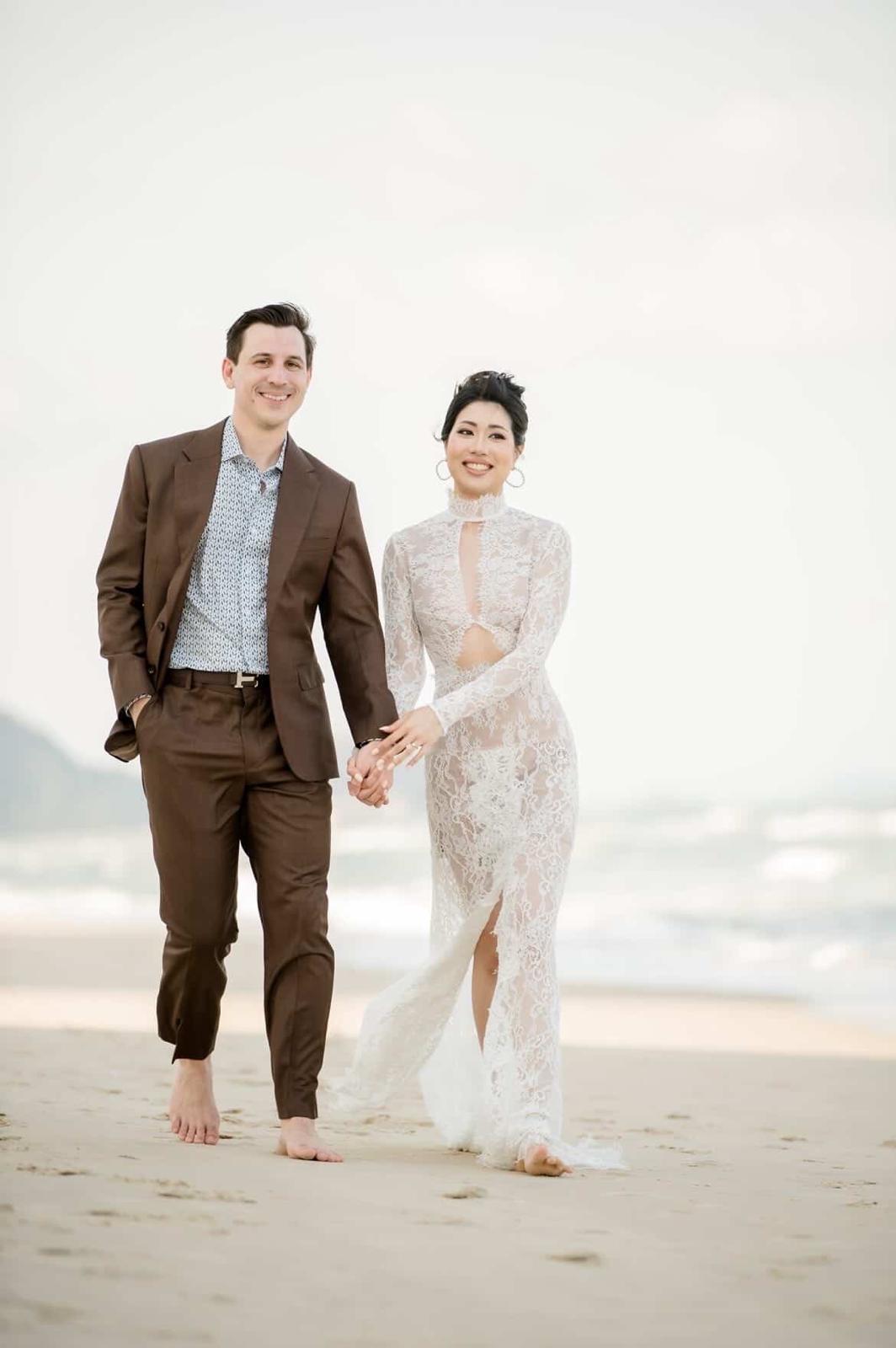 Brown wedding suit for a beach wedding by Jhasper Fashion in Bangkok