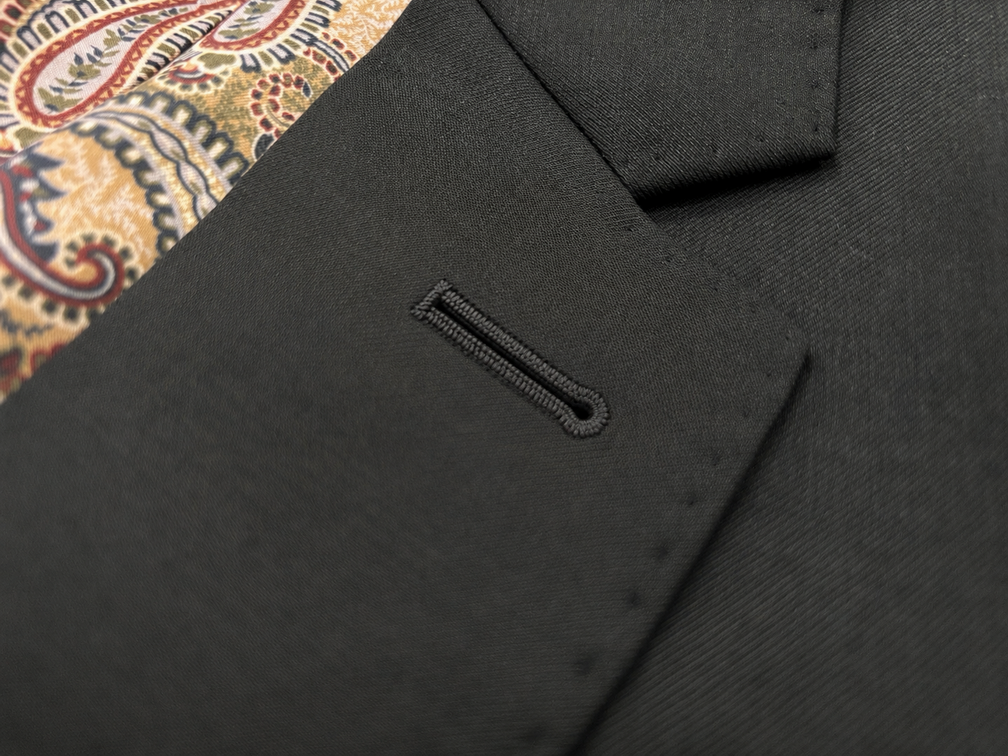 Finished buttonhole on jacket lapel