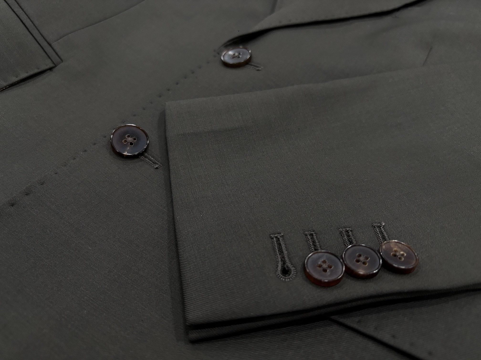Close-up of natural horn buttons on jacket